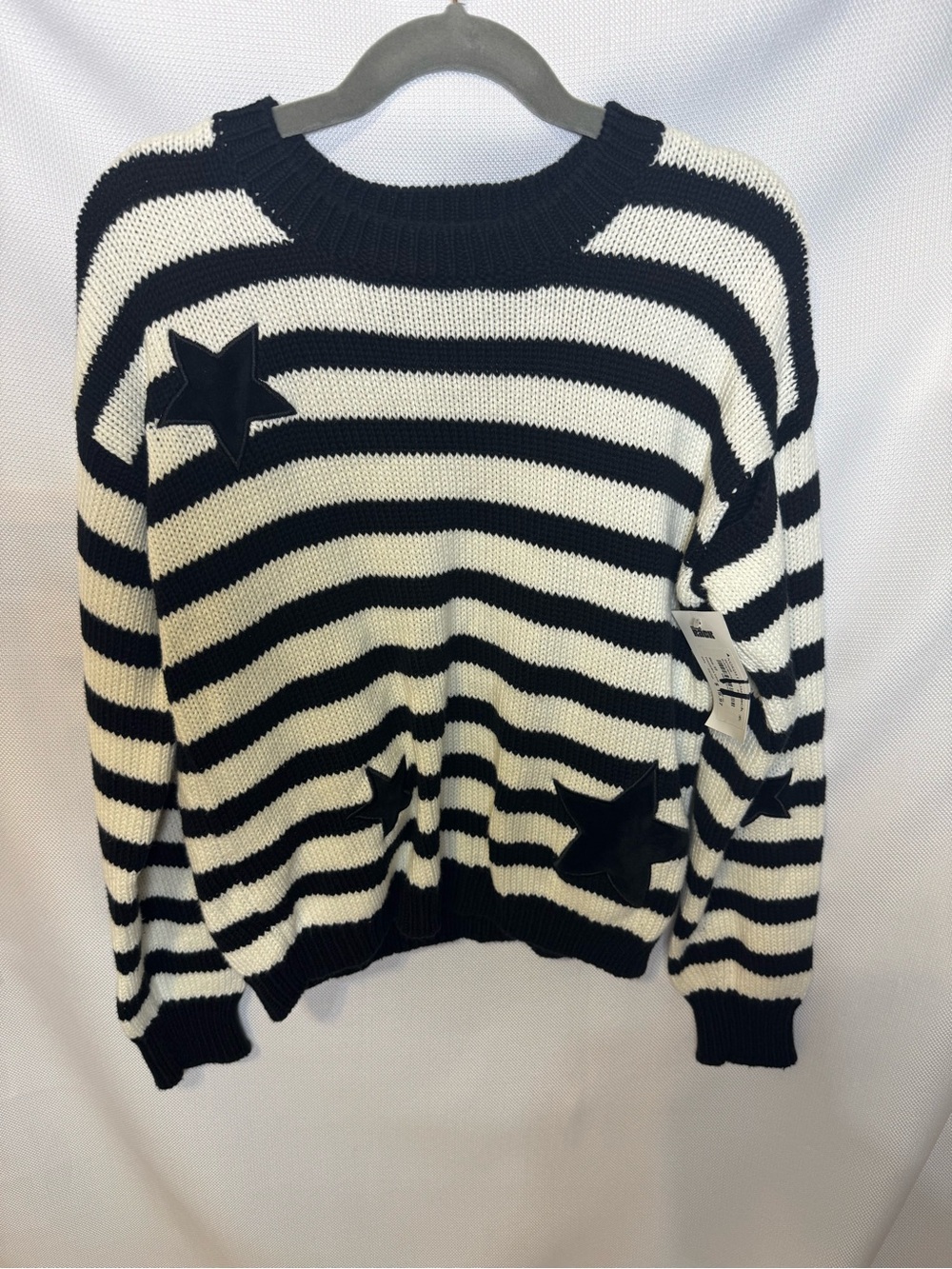 Splendid Black & White Star Striped Crewneck Sweater
